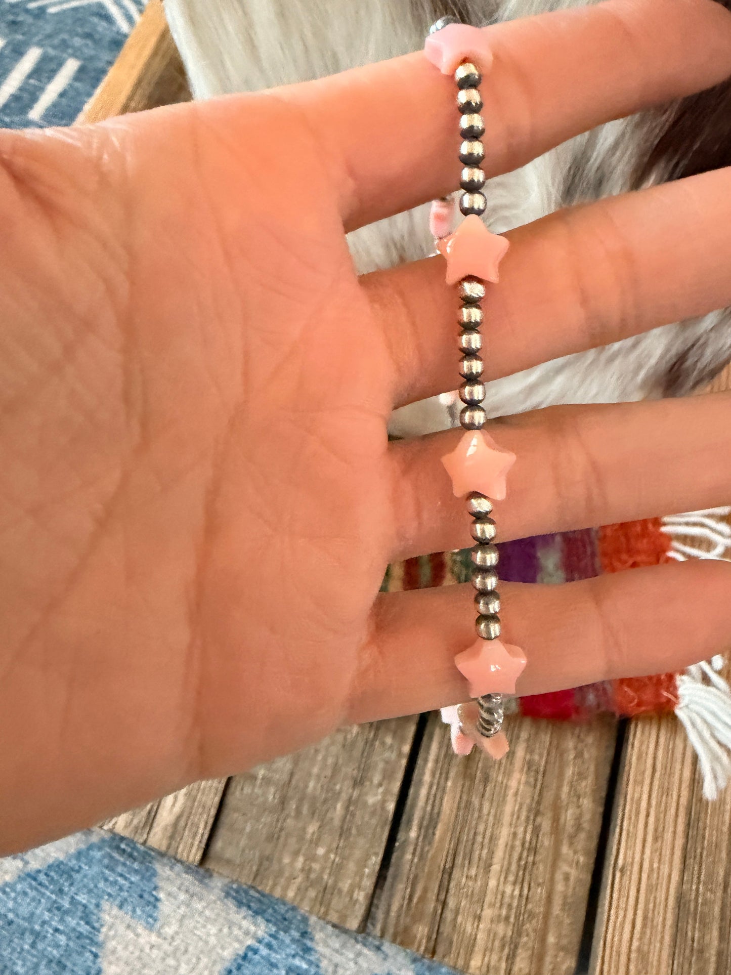 Handcrafted Queen Pink Conch and Sterling Silver Pearl Beaded Star Necklace