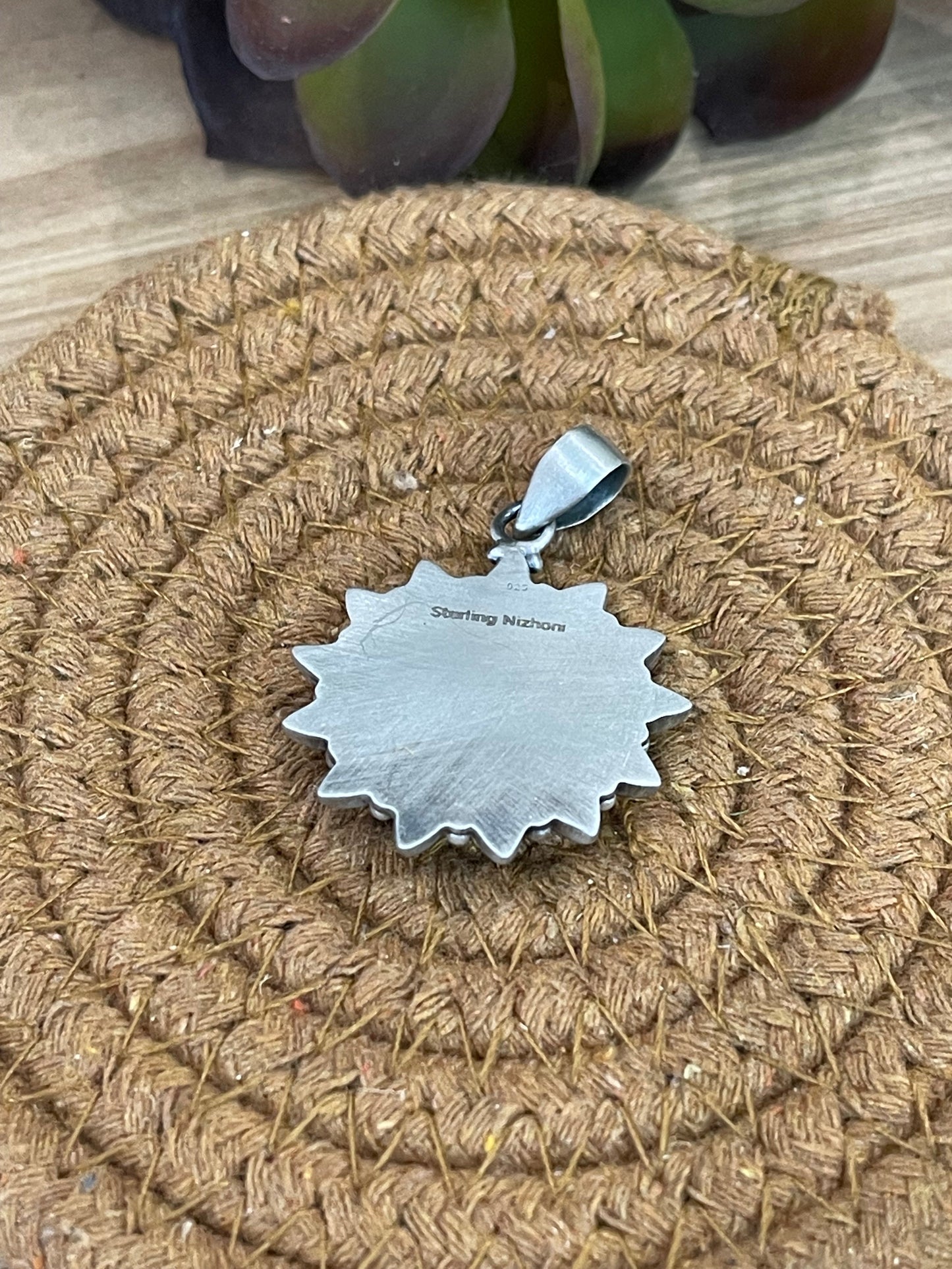 Handmade Sterling Silver Kingman Turquoise Pendant with Signed Nizhoni