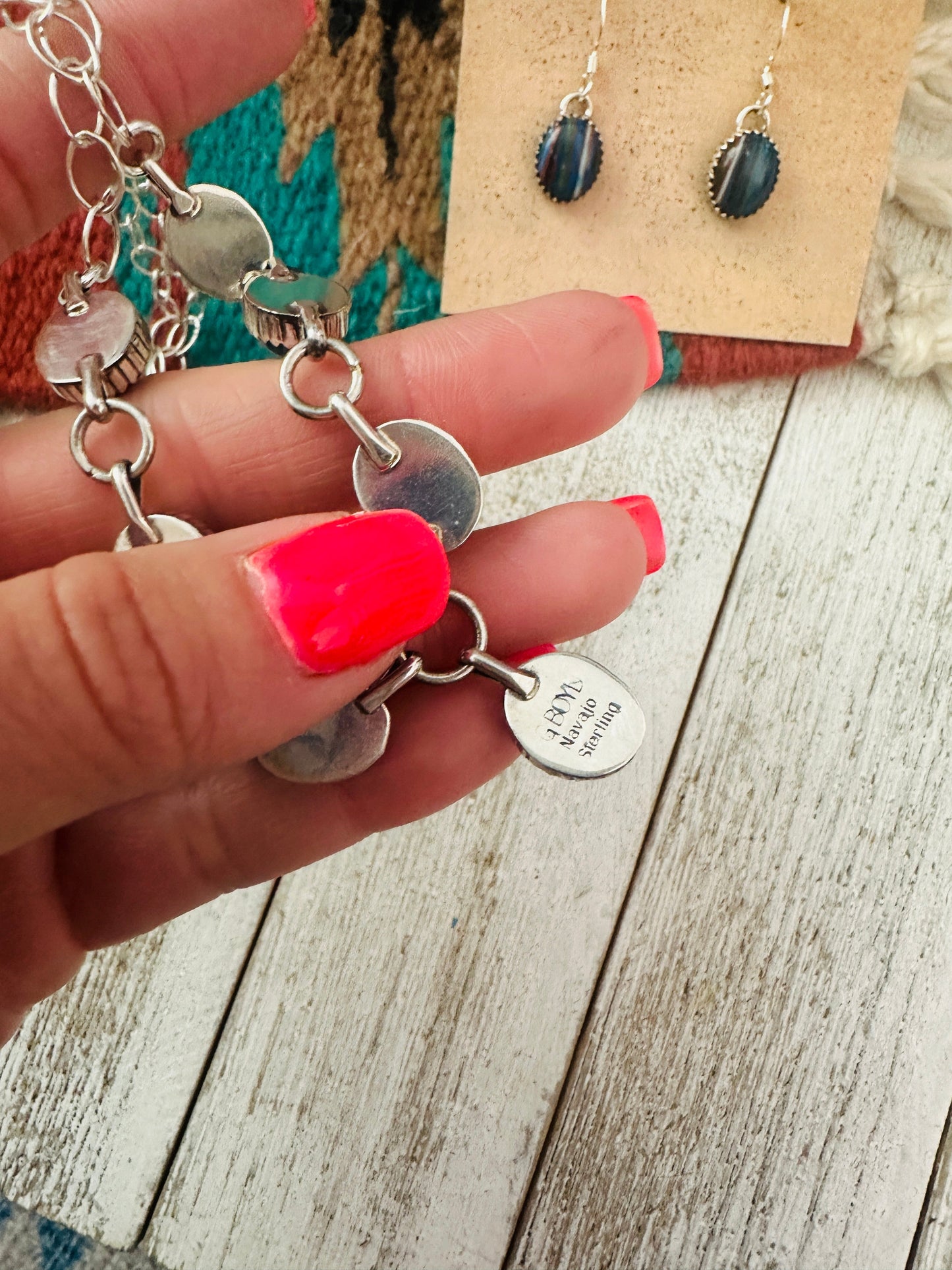 Handcrafted Rainbow Calsilica & Sterling Silver Necklace Set