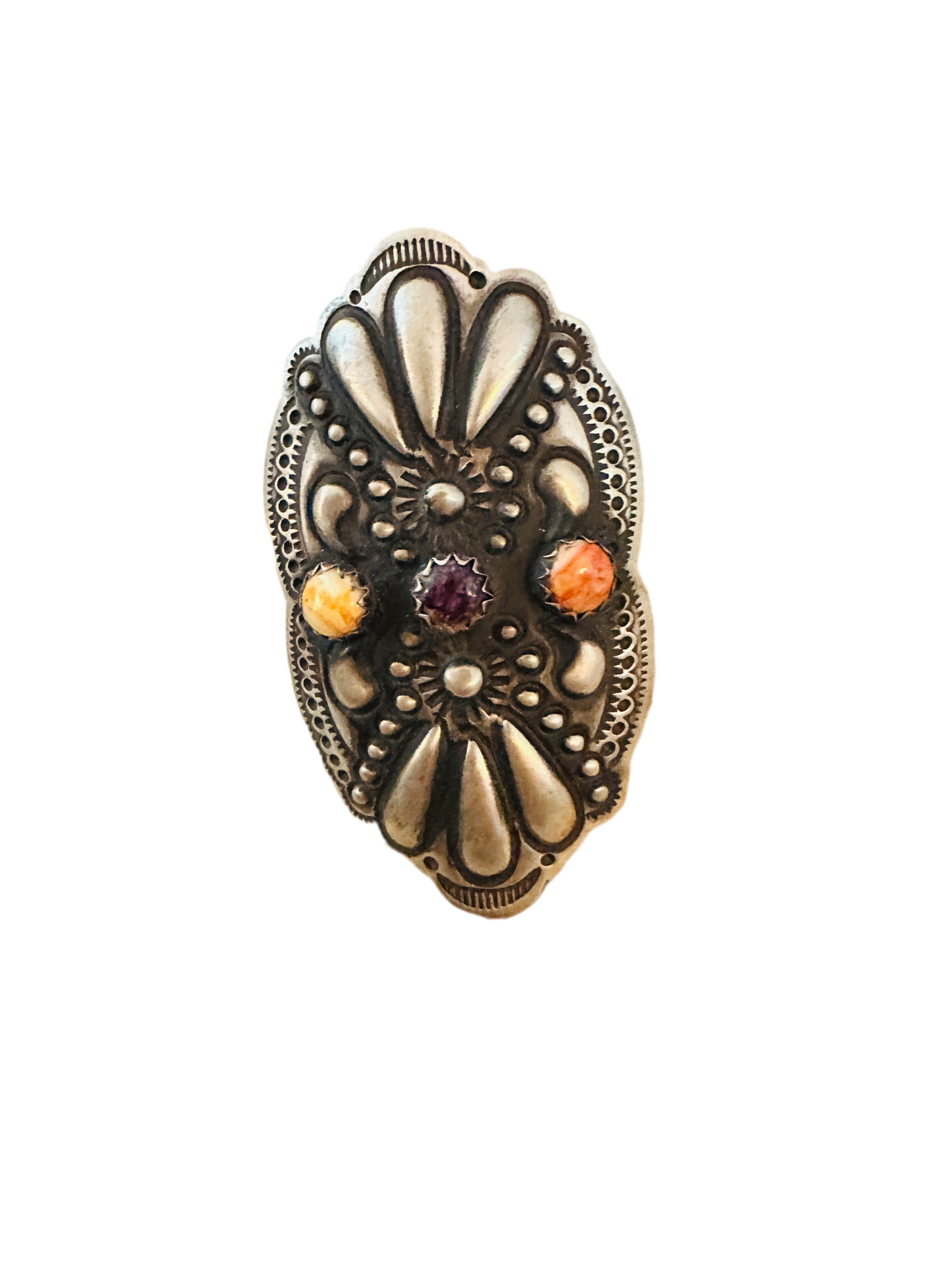 Handcrafted Spiny Oyster & Sterling Silver Adjustable Ring by Leander Tahe
