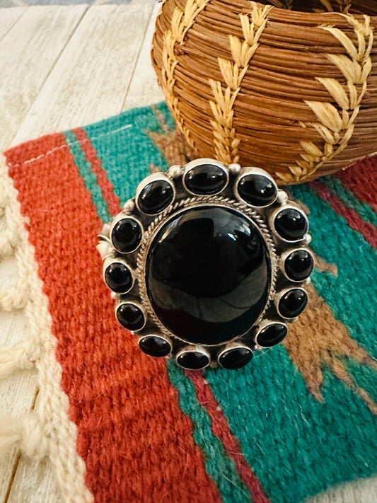 Handcrafted Sterling Silver & Onyx Cluster Cuff Bracelet