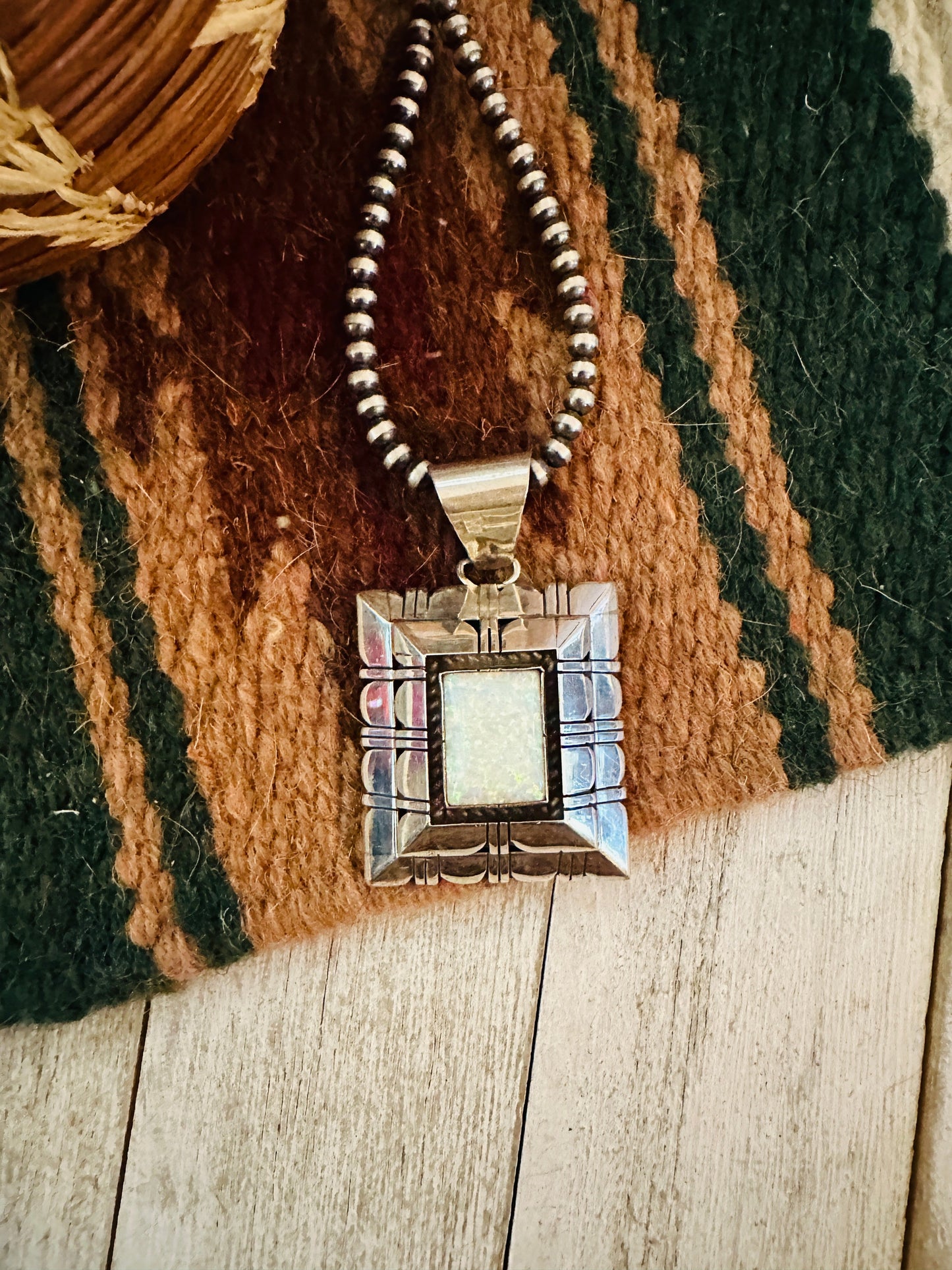 Handcrafted Sterling Silver & White Opal Pendant