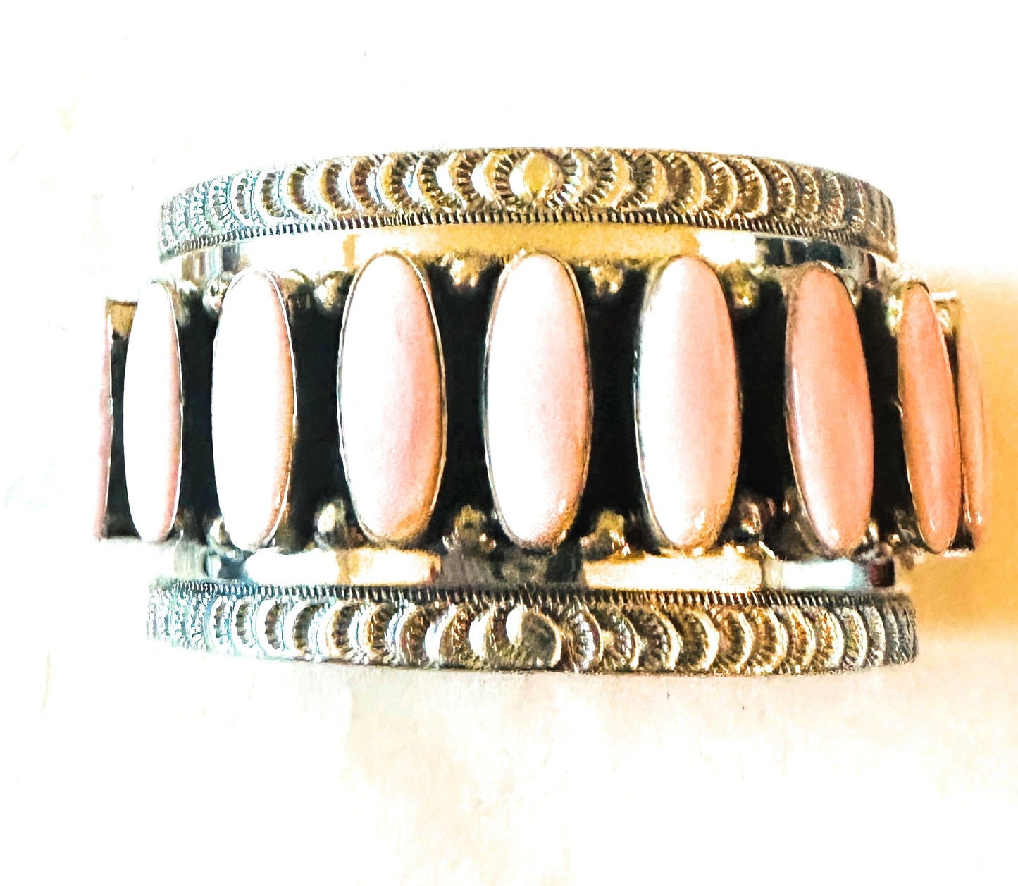 Navajo Sterling Silver & Queen Pink Conch Cuff Bracelet