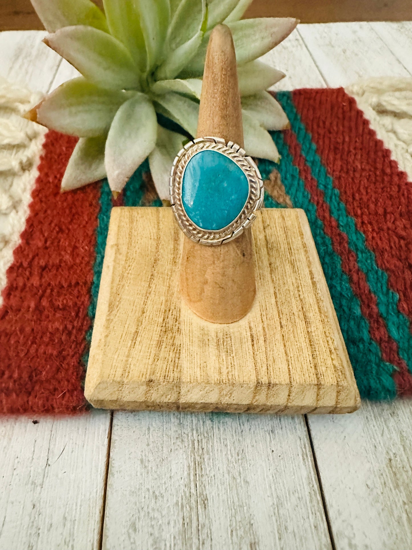 Navajo Kingman Turquoise & Sterling Silver Ring Size 5.75