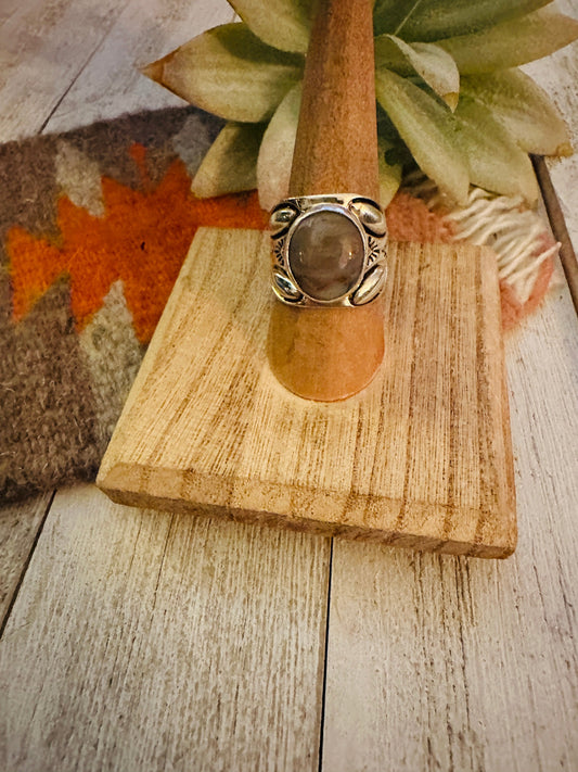 Handcrafted Agate & Sterling Silver Ring Size 8