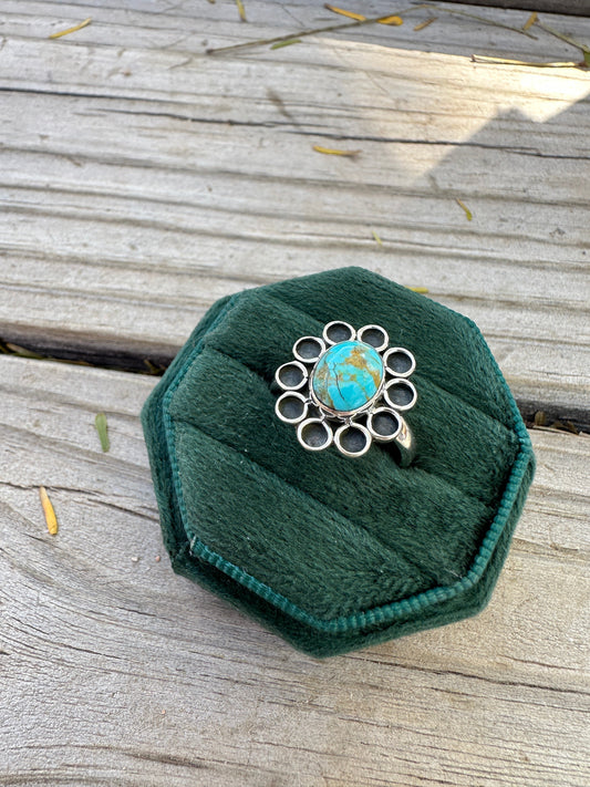 Jasmine Handmade Adjustable Turquoise Sterling Silver Flower Ring