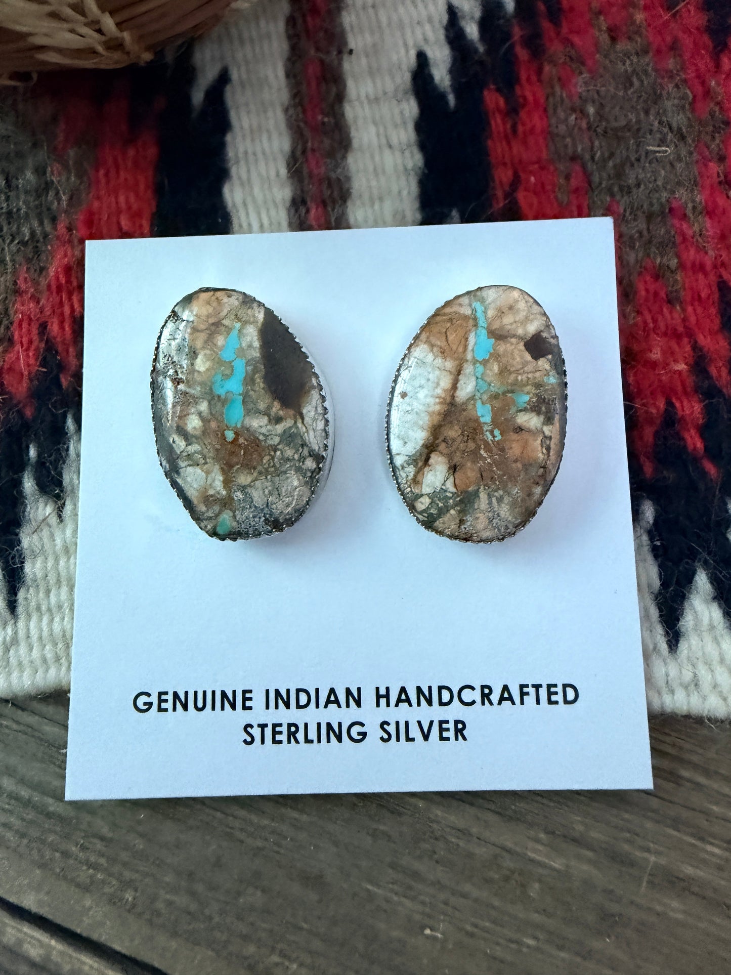 Handcrafted Ribbon Turquoise & Sterling Silver Post Earrings by Lorenzo Arviso Jr.
