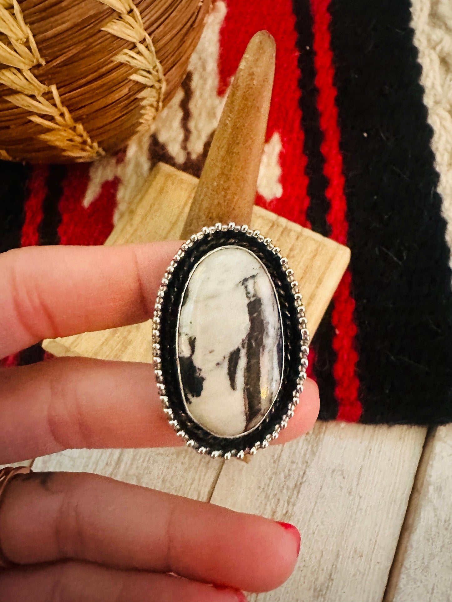 Handcrafted Sterling Silver And White Buffalo Adjustable Ring