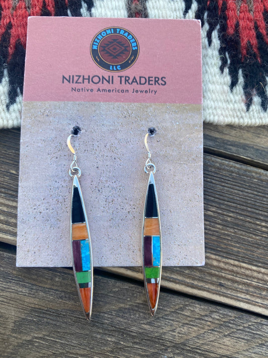 Handcrafted Multi Stone & Sterling Silver Inlay Dangle Earrings