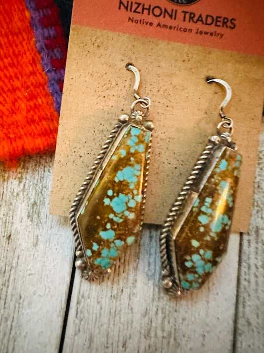Handcrafted Number 8 Turquoise And Sterling Silver Dangle Earrings