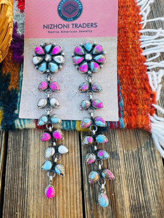 Handcrafted Cotton Candy & Sterling Silver Cluster Dangle Earrings by Pearlene Spencer