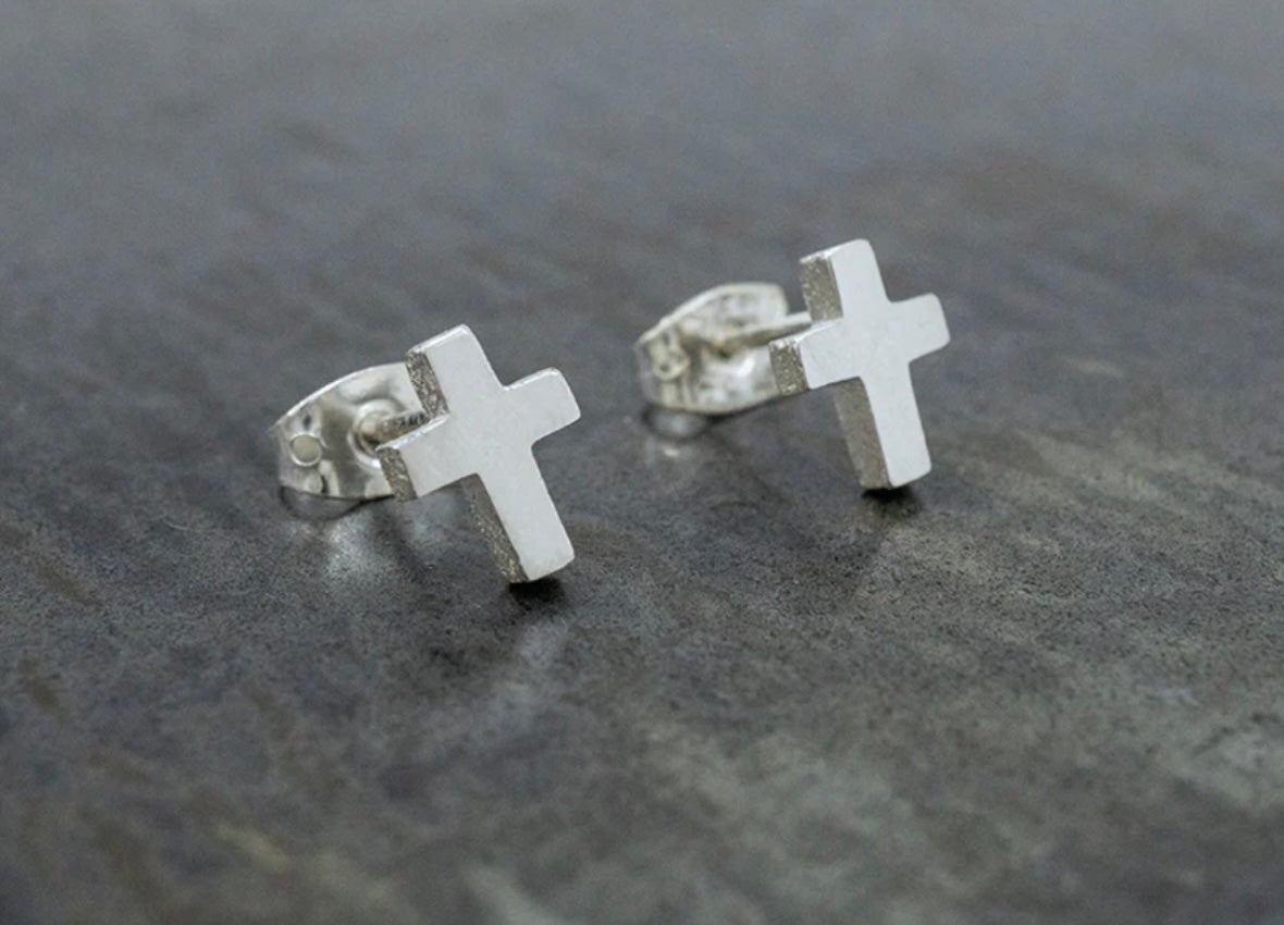 Petite Sterling Silver Cross Earrings