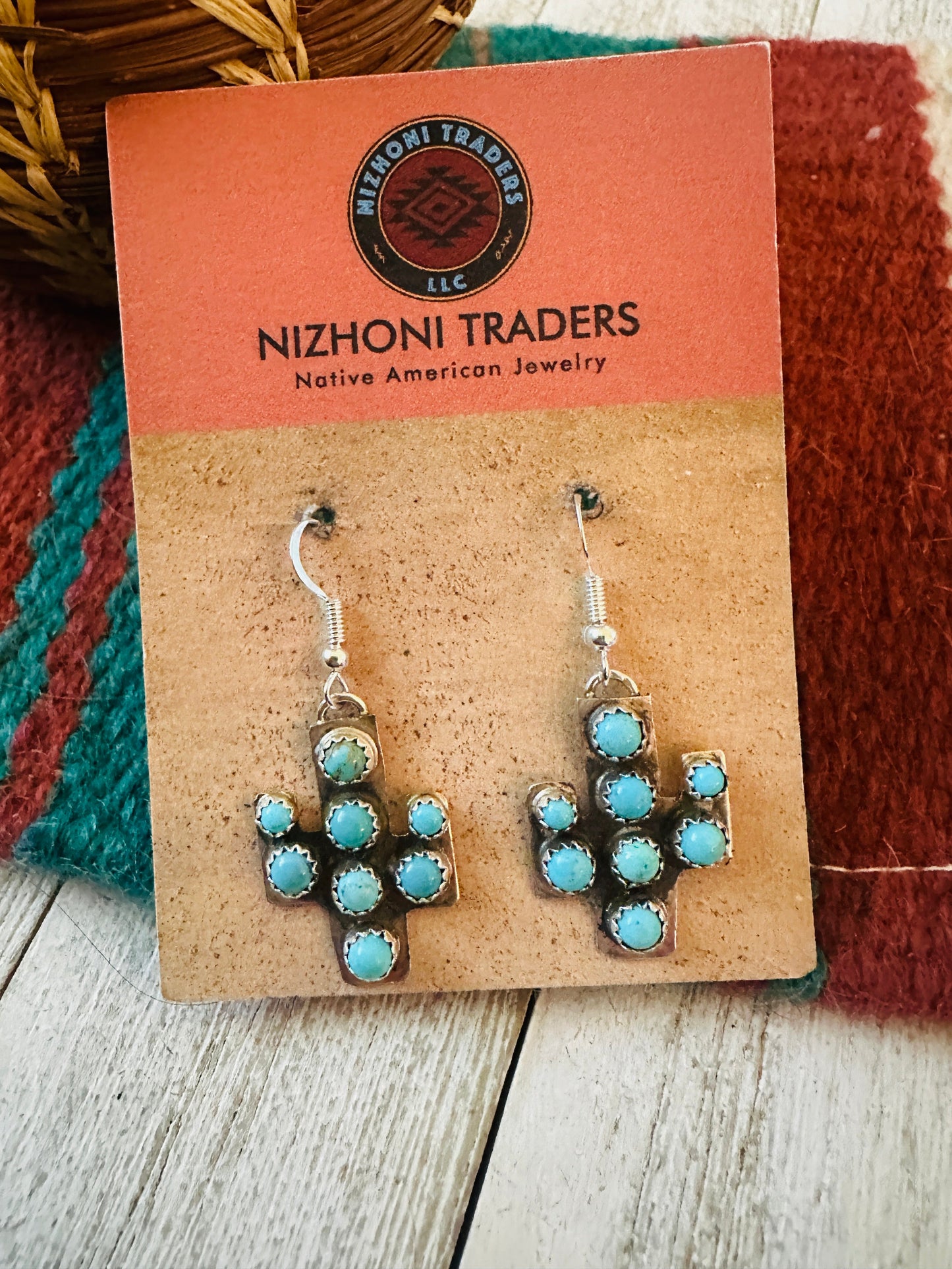 Handcrafted Sterling Silver & Turquoise Cactus Dangle Earrings