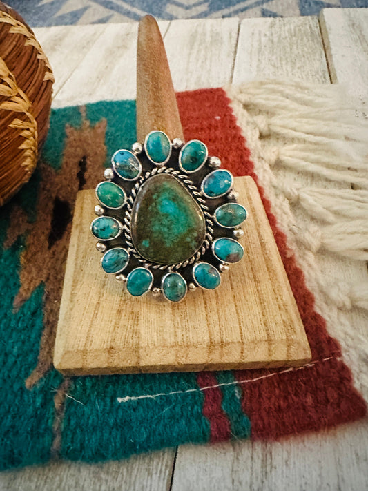 Handcrafted Sterling Silver & Turquoise Cluster Adjustable Ring