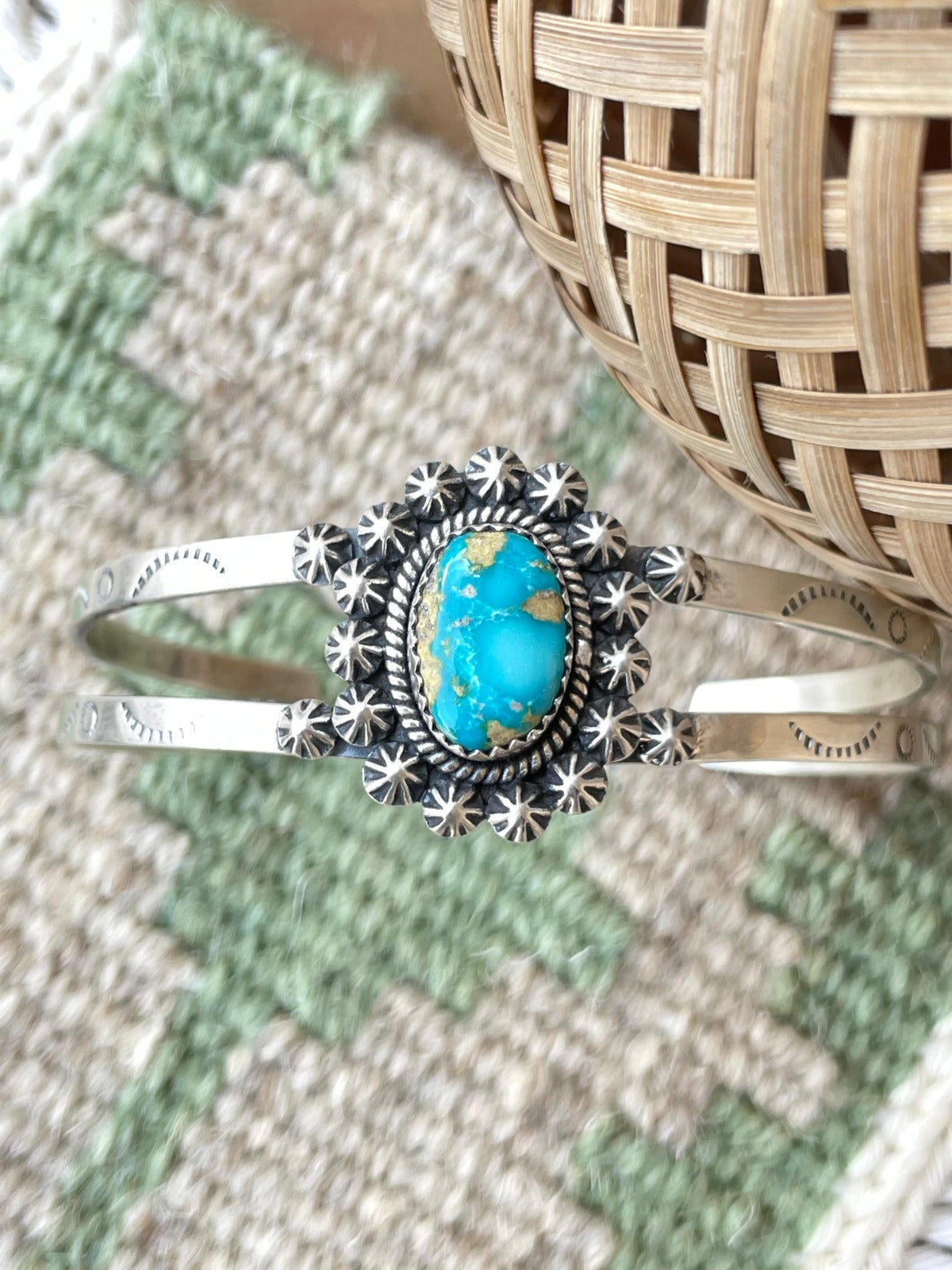 Handmade Sterling Silver, South Hill Turquiose Adjustable Cuff Bracelet
