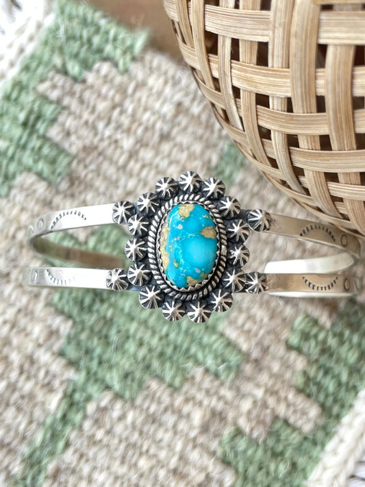 Handmade Sterling Silver, South Hill Turquiose Adjustable Cuff Bracelet