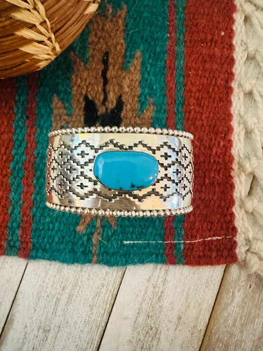 Handcrafted Sterling Silver & Kingman Turquoise Cuff Bracelet