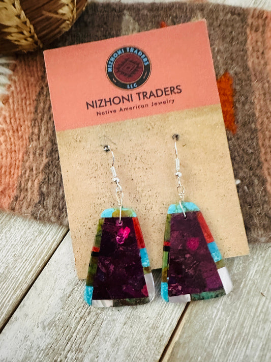 Handcrafted Multi Stone Inlay Dangle Earrings