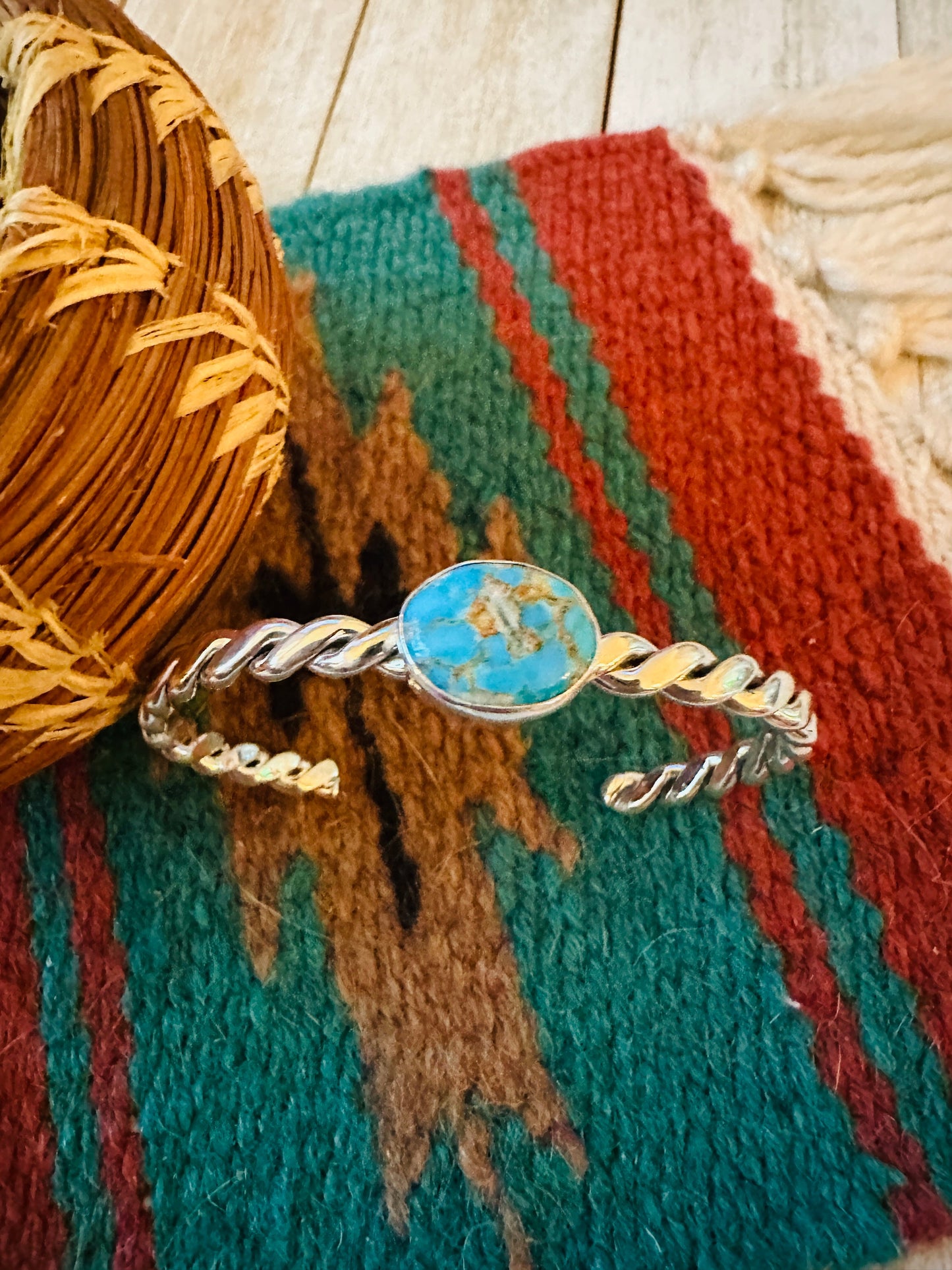 Handcrafted Turquoise & Twisted Sterling Silver Cuff Bracelet