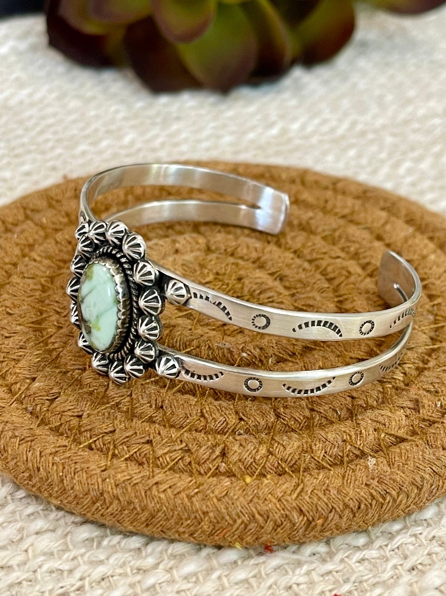Handmade Sterling Silver Palomino Turquoise Cuff Bracelet with Signed Nizhoni