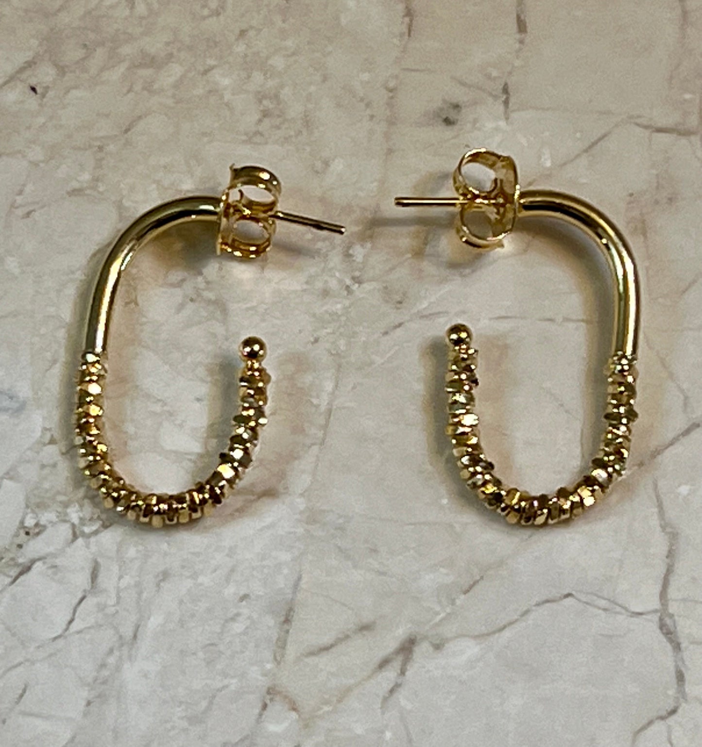 Elongated Sparkle Gold Hoops