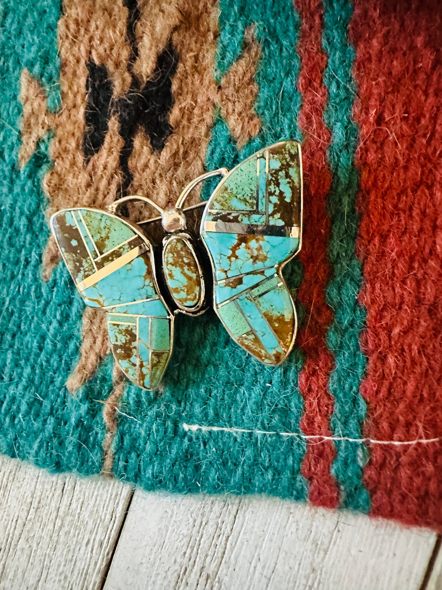 Handcrafted Number 8 Turquoise & Sterling Silver Butterfly Brooch / Pendant