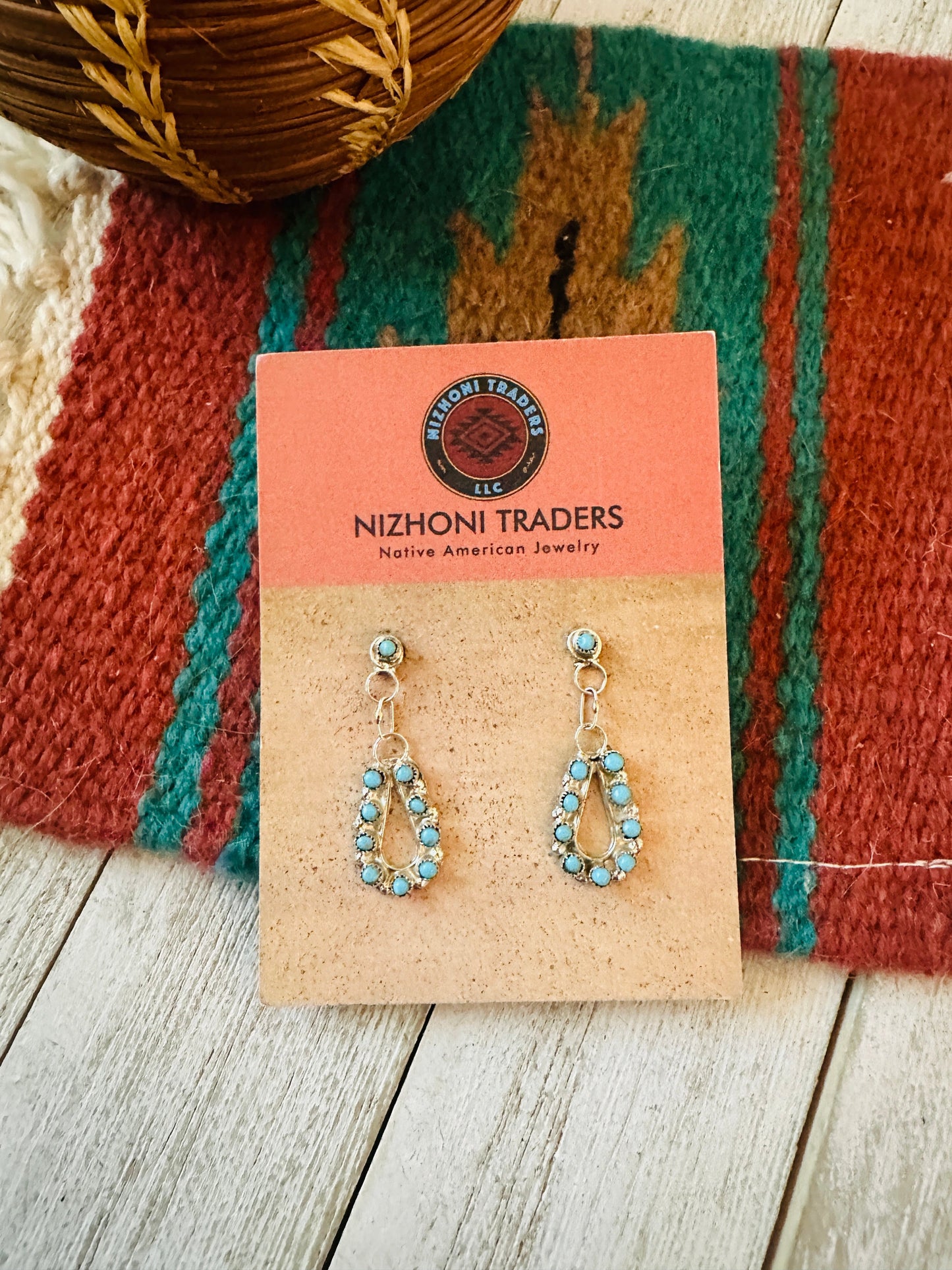 Handcrafted Sterling Silver & Turquoise Petit Point Dangle Earrings