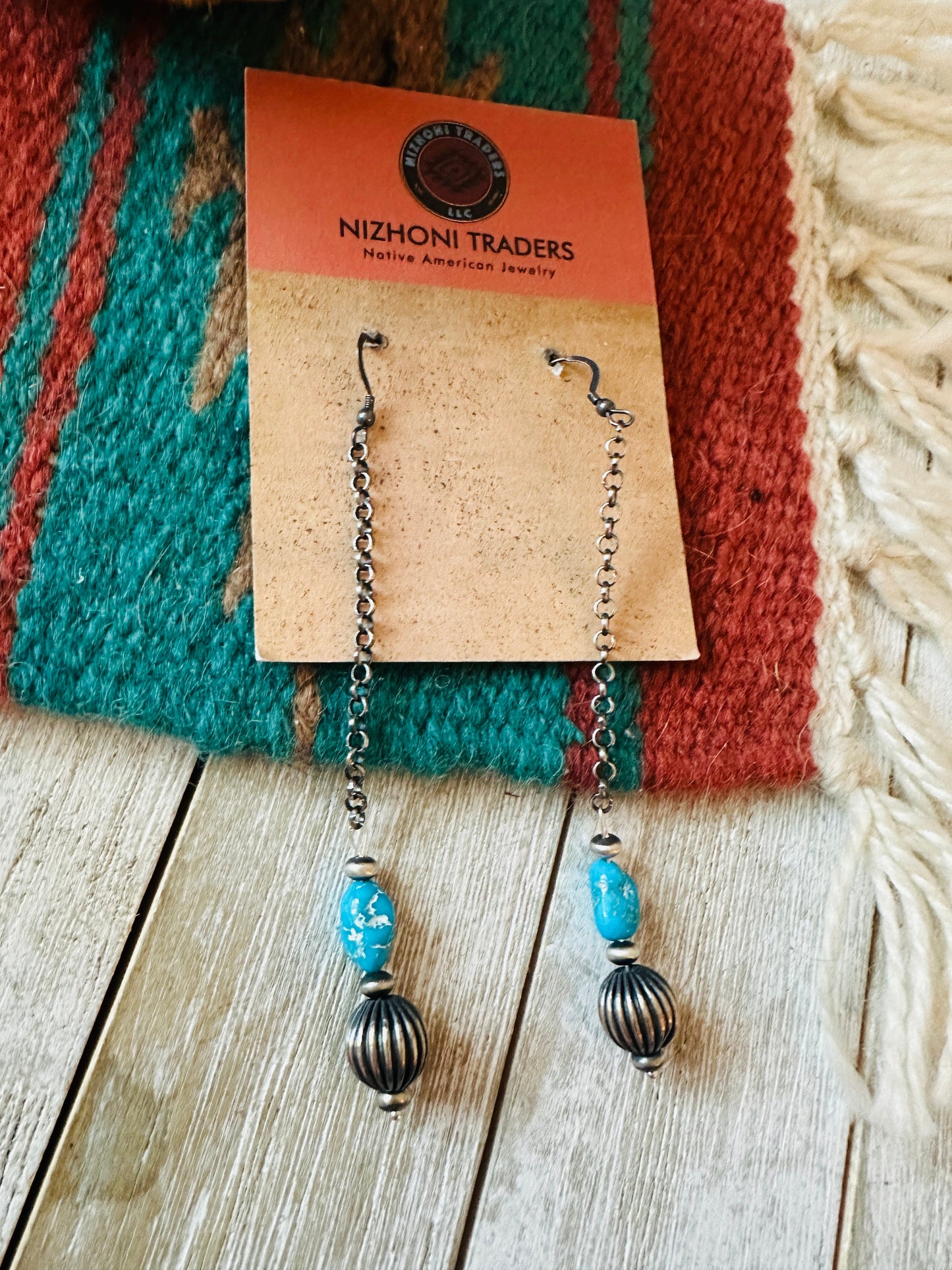 Handcrafted Turquoise & Sterling Silver Chain Dangle Earrings