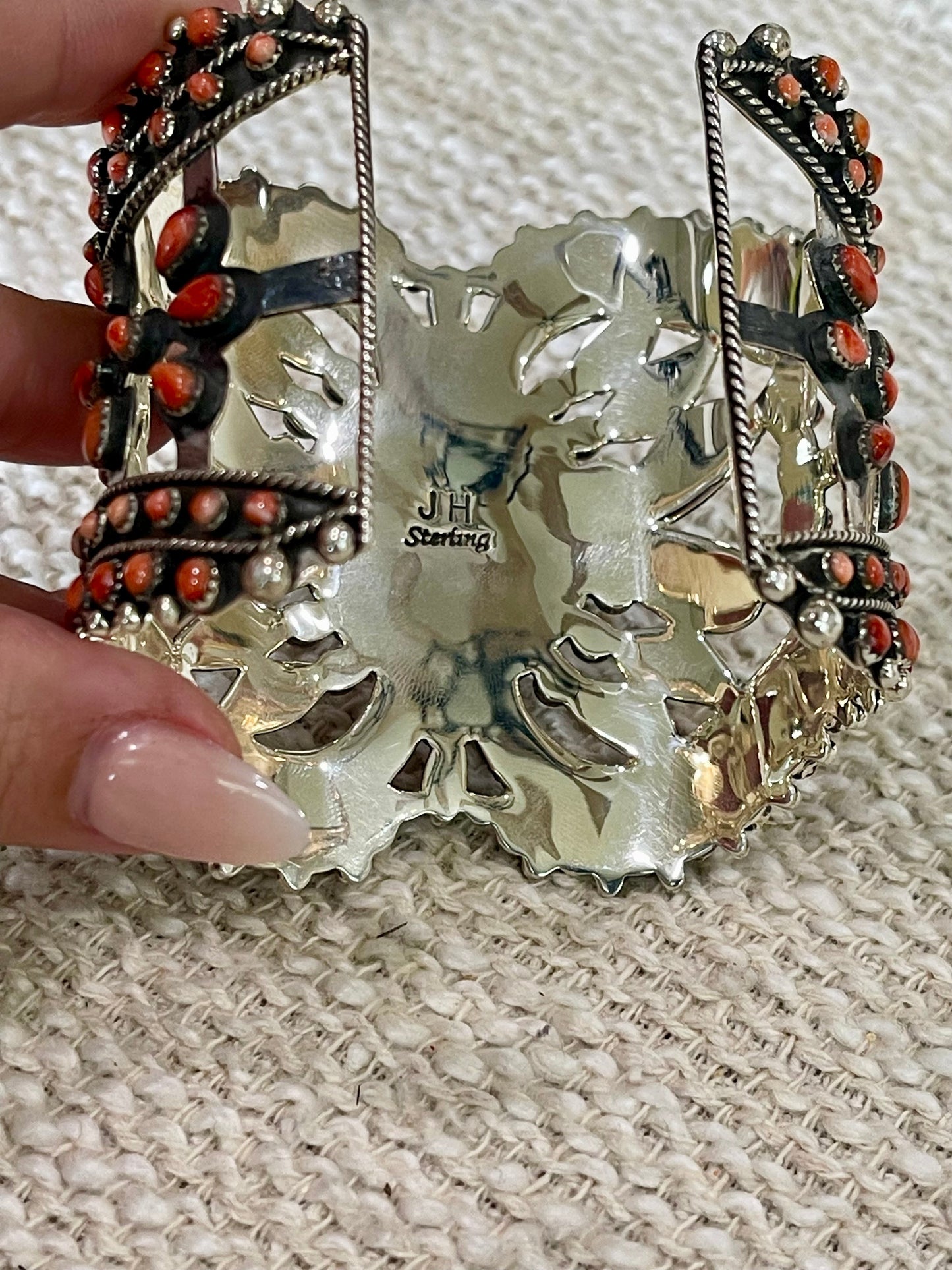 Gorgeous Handmade Sterling Silver & Red Spiny Cuff