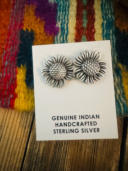 Handcrafted Sterling Silver Sunflower Stud Earrings