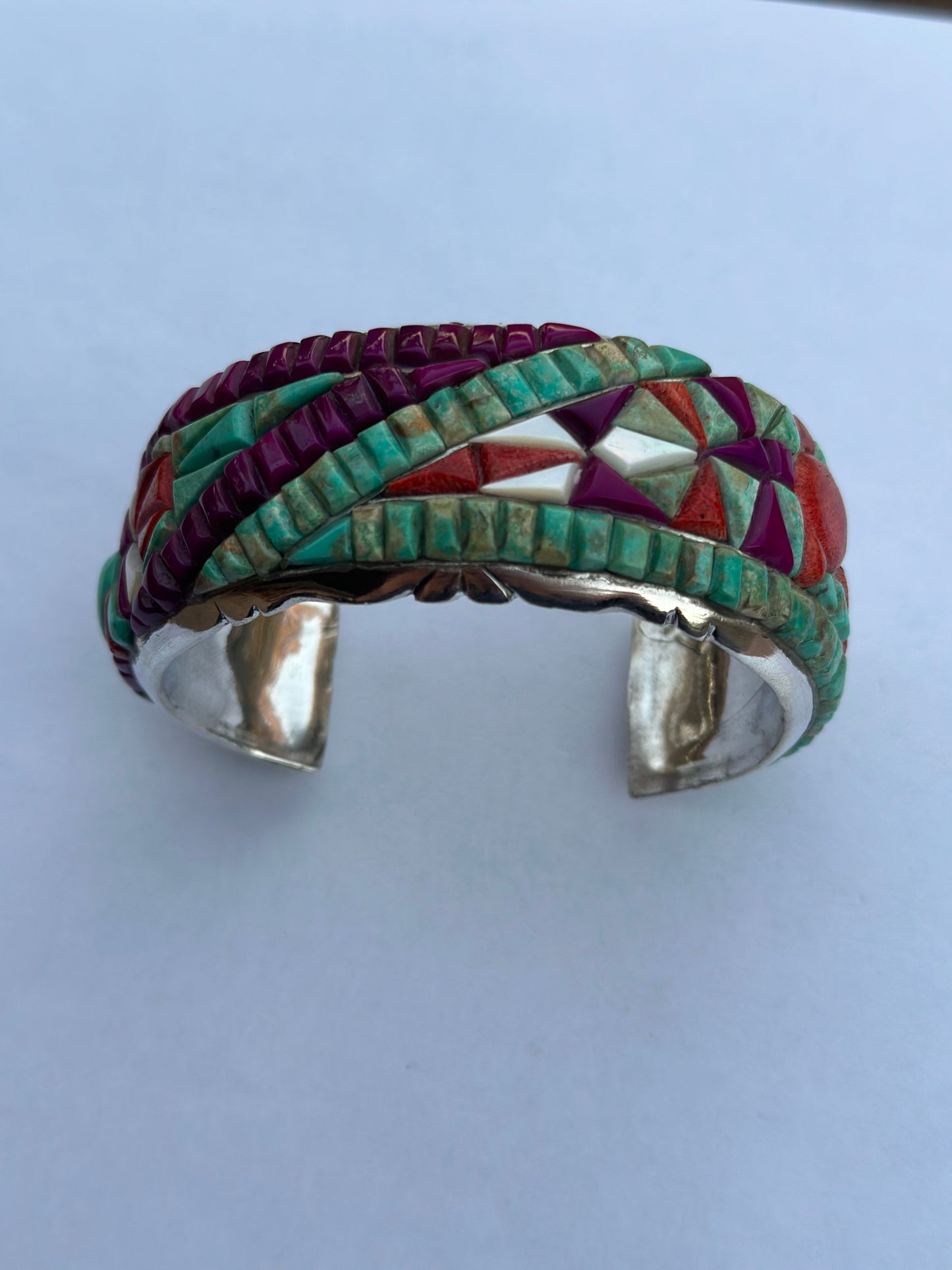 Handmade Sterling Silver Multi Stone Southwest Inlay Cuff