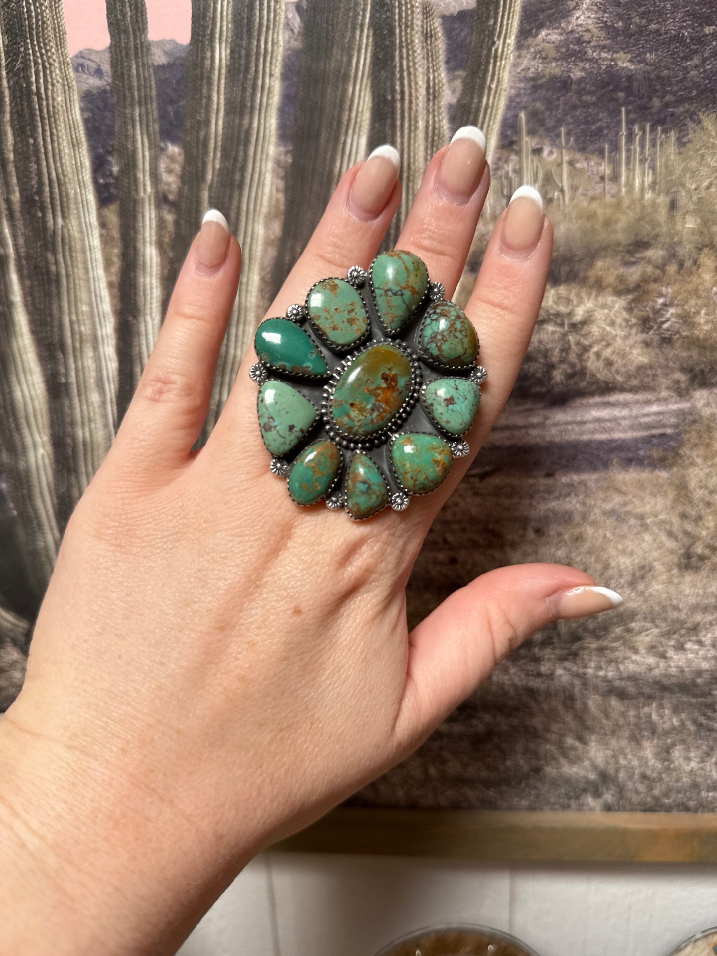 Beautiful Handmade Sterling Silver And Royston Turquoise Adjustable Ring