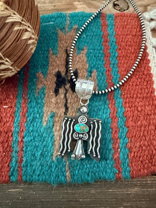 Handcrafted Sterling Silver & Turquoise Thunderbird Pendant by Alonzo Mariano