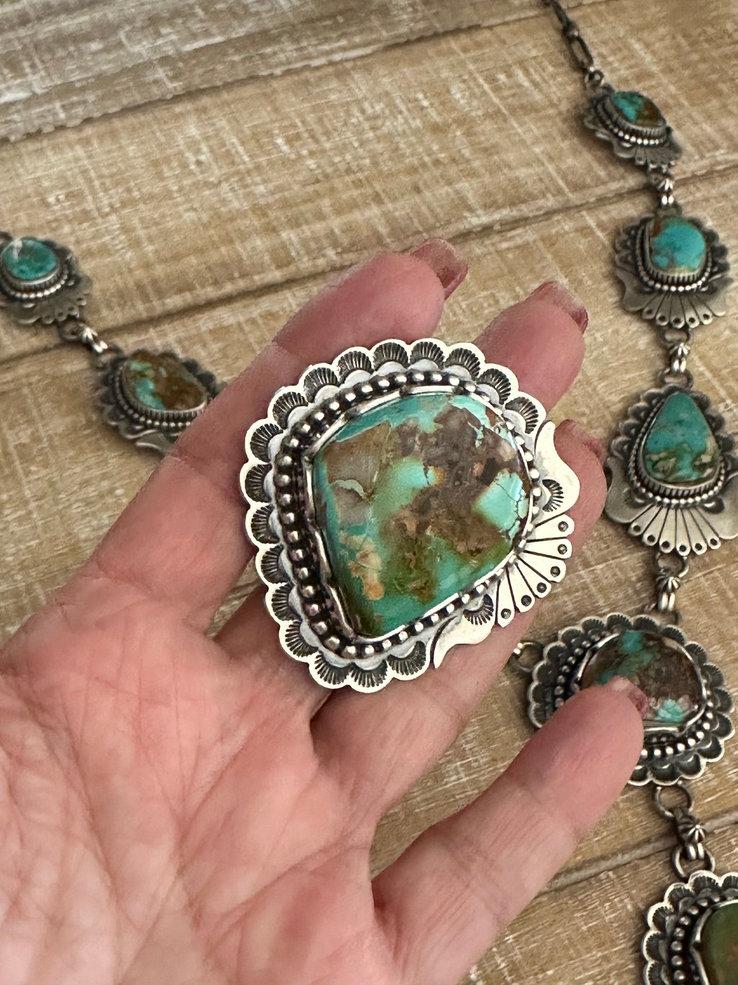 Charles Johnson Handcrafted Royston Turquoise & Sterling Silver Necklace, Bracelet and Ring Set Signed