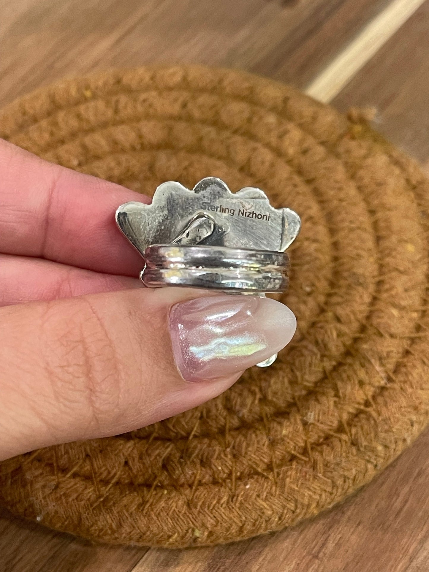 Handmade Sterling Silver & Multi Stone Sunface Adjustable Ring