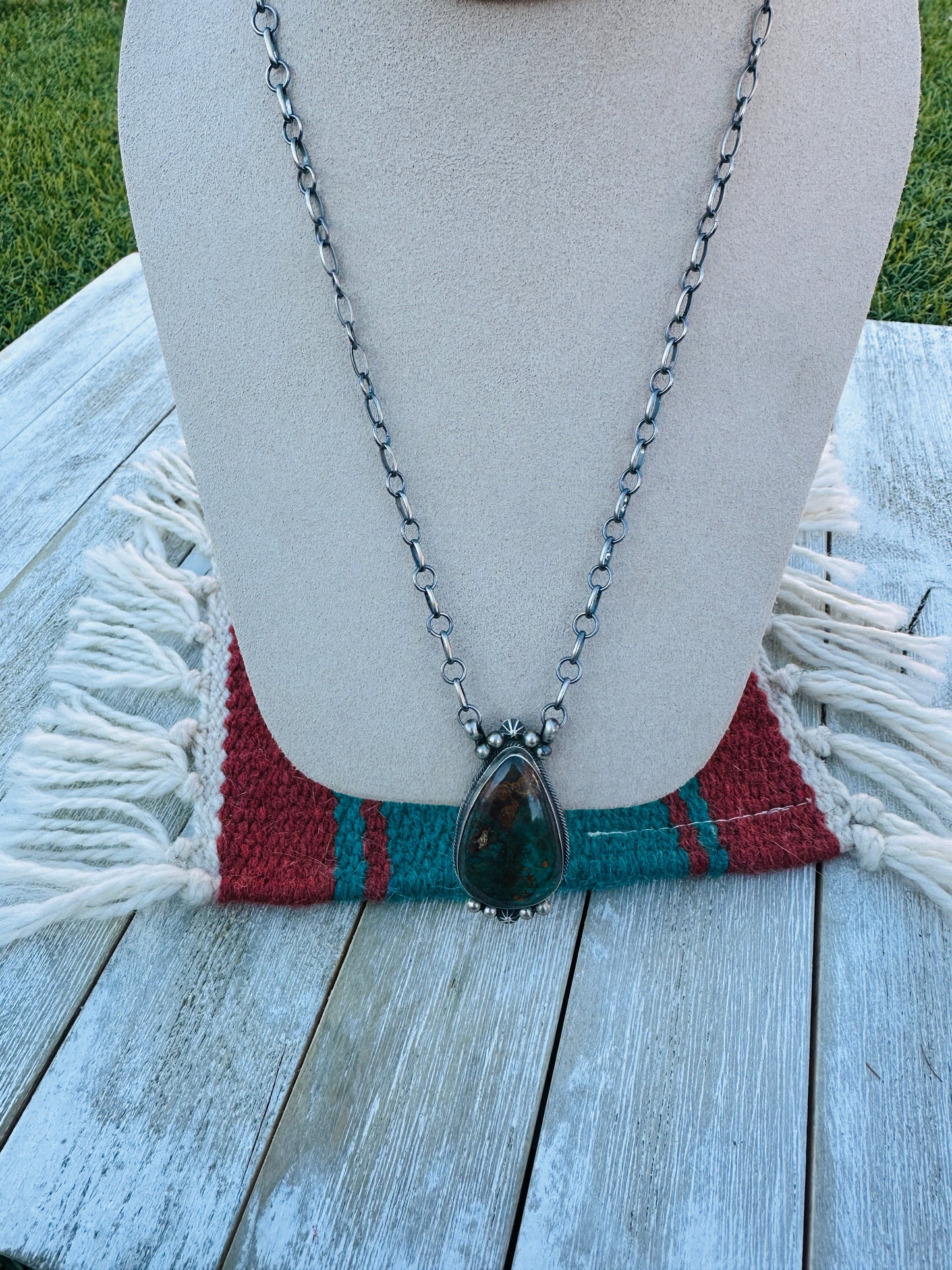 Handcrafted Sterling Silver 18” Link Chain & Royston Turquoise Necklace