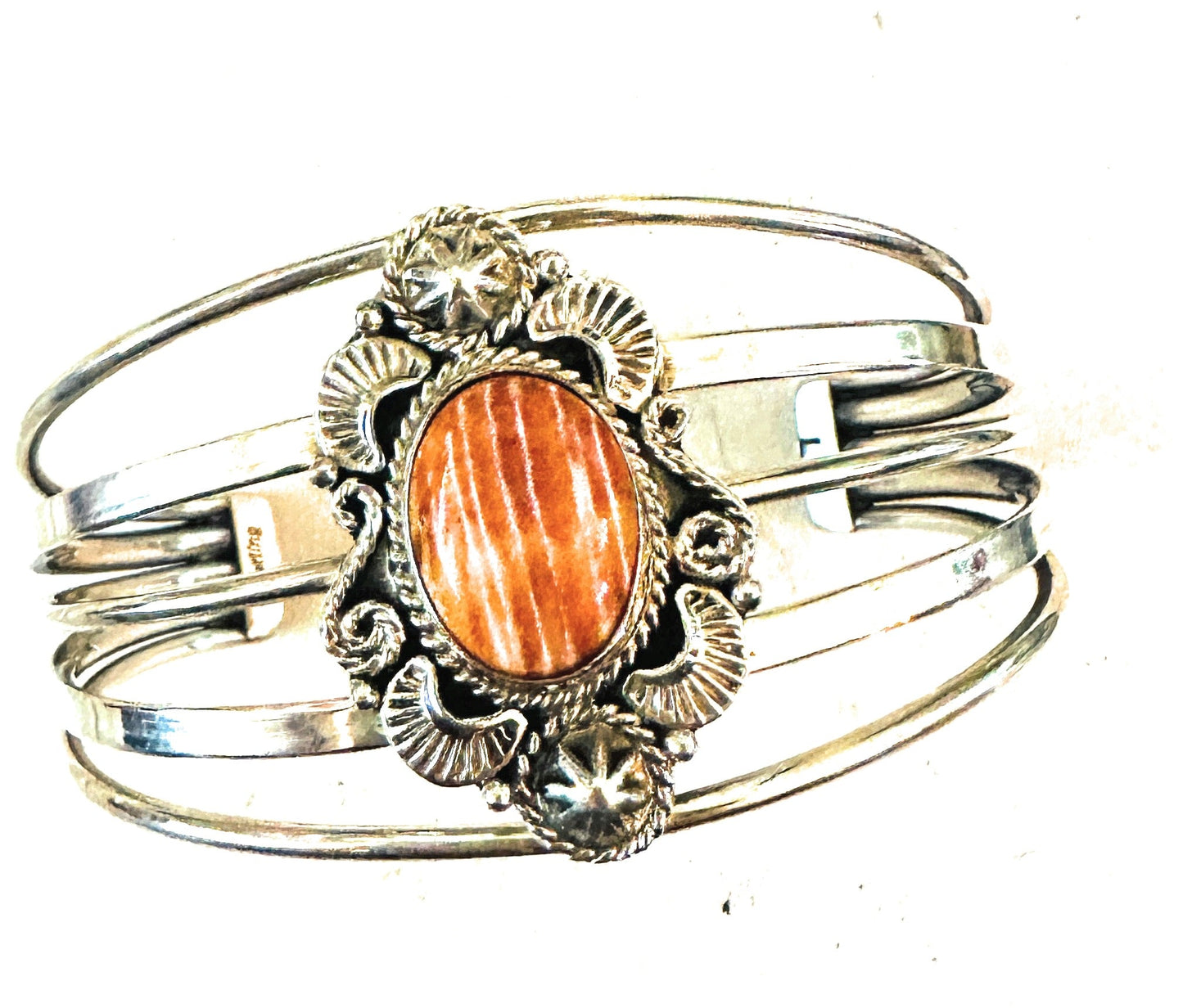 Handcrafted Sterling Silver & Orange Spiny Oyster Cuff Bracelet