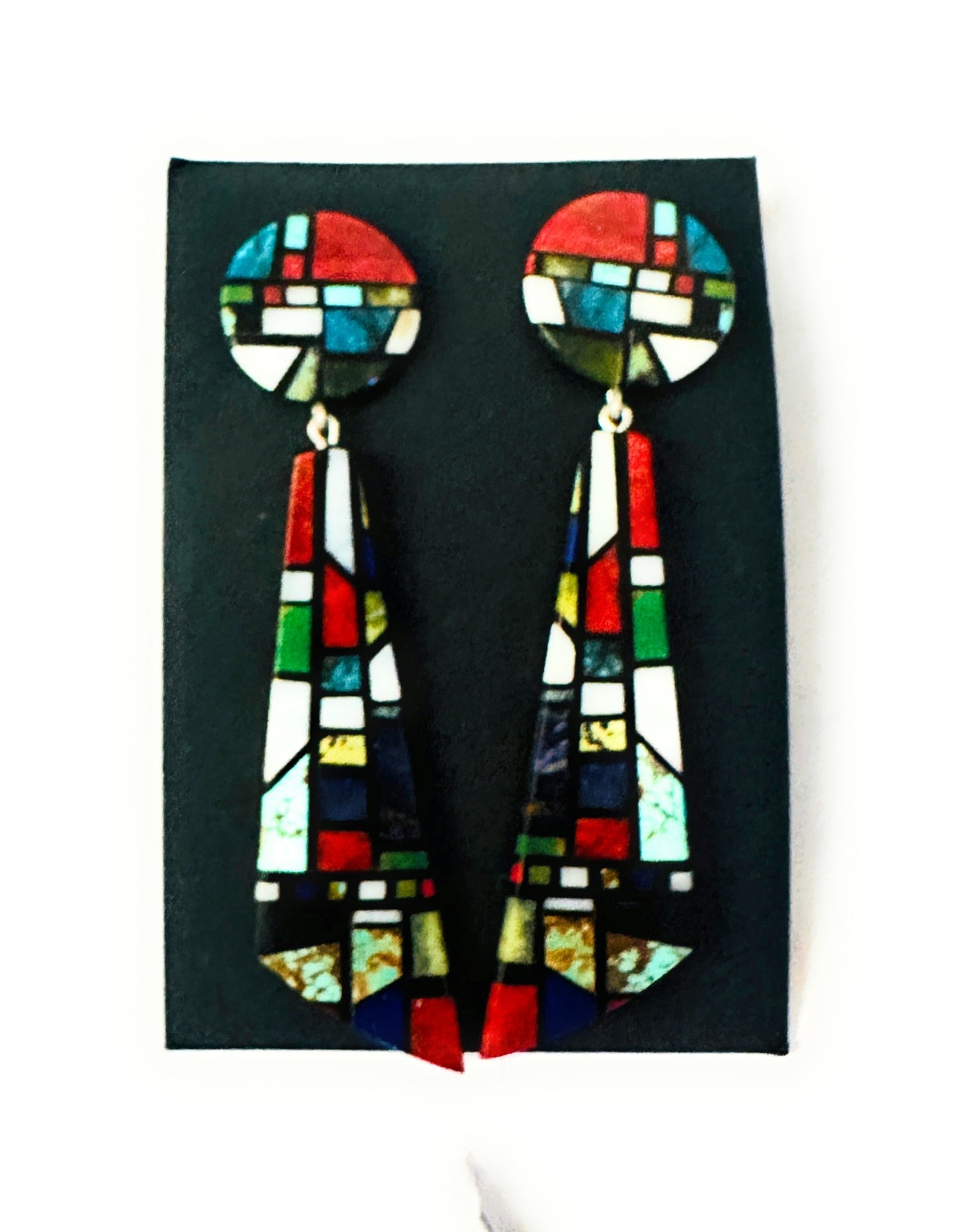 Handcrafted Multi Stone Inlay Dangle Earrings