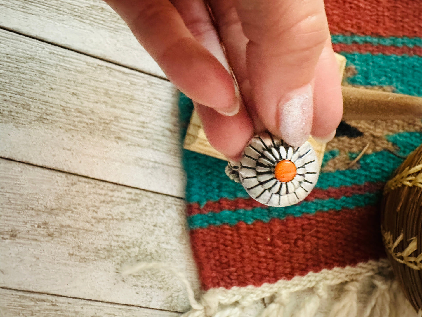 Handcrafted Sterling Silver & Orange Spiny Concho Adjustable Ring