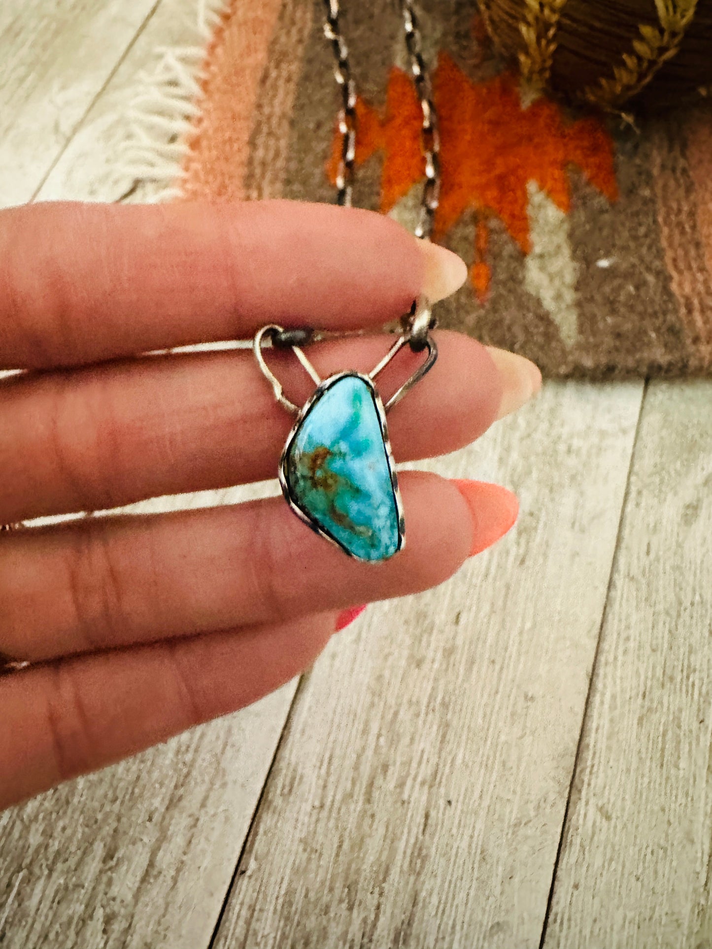 Handcrafted Turquoise & Sterling Silver Paper Clip Chain Necklace