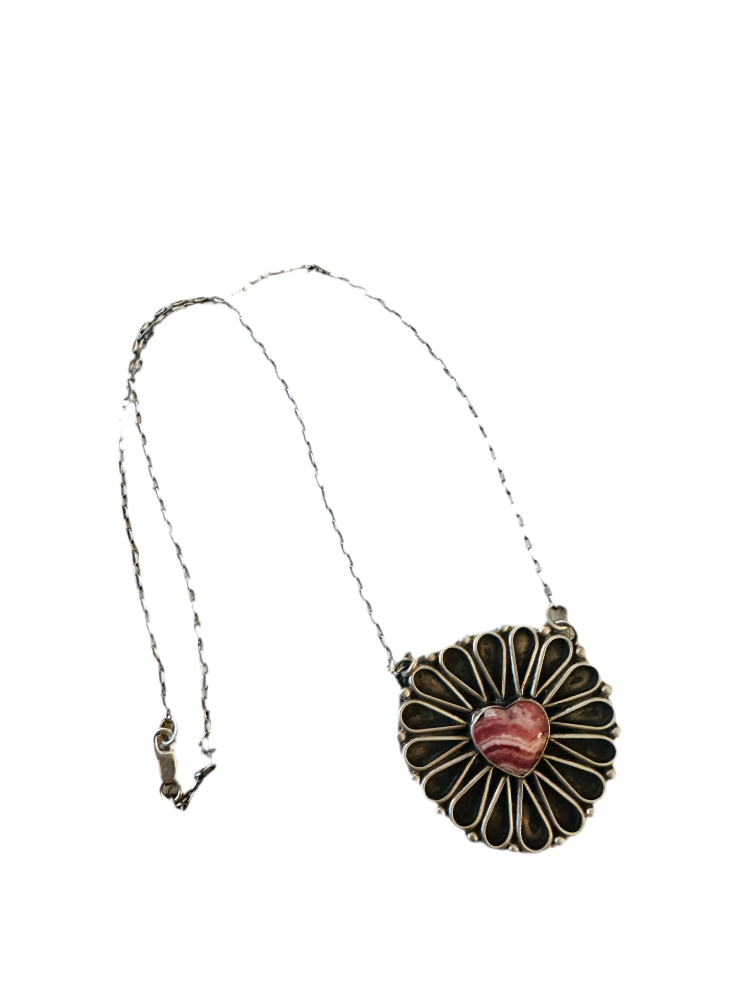 Handcrafted Rhodochrosite & Sterling Silver Heart Necklace