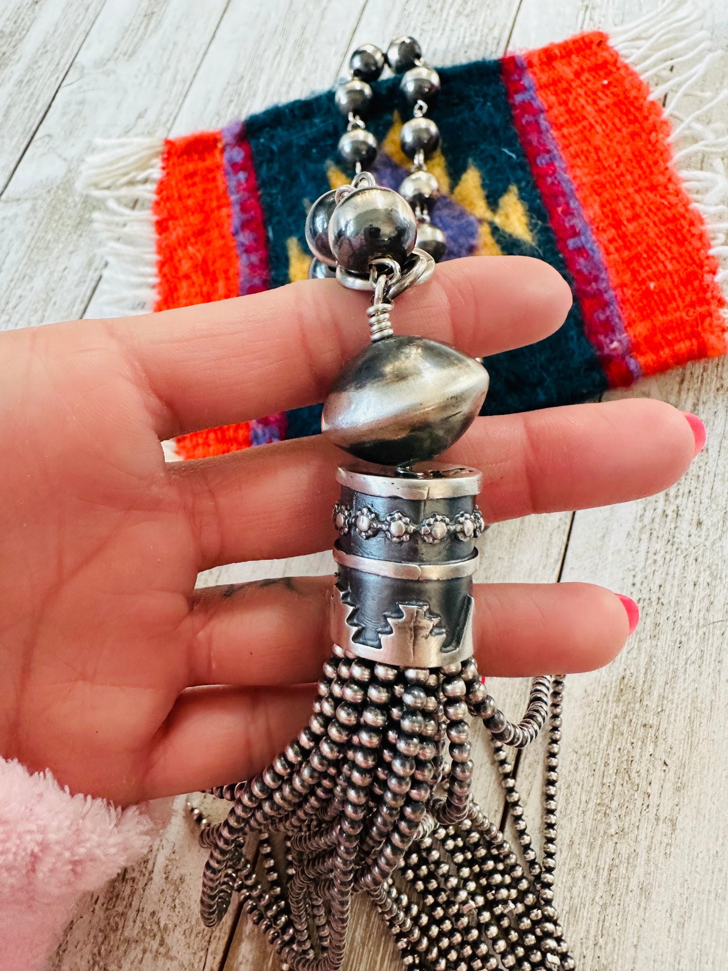 Handcrafted Sterling Silver Beaded Tassel Blossom Necklace