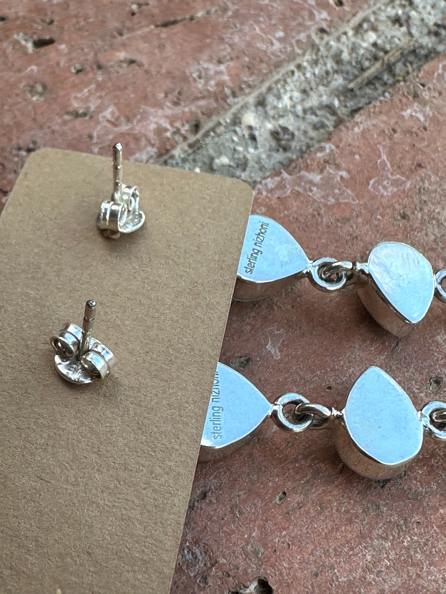Handmade Emerald Valley Turquoise heart and Sterling Silver 4 Stone Dangles