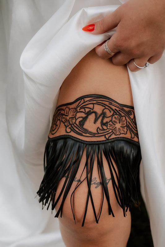 The Sloane Leather Tooled Wedding Garter