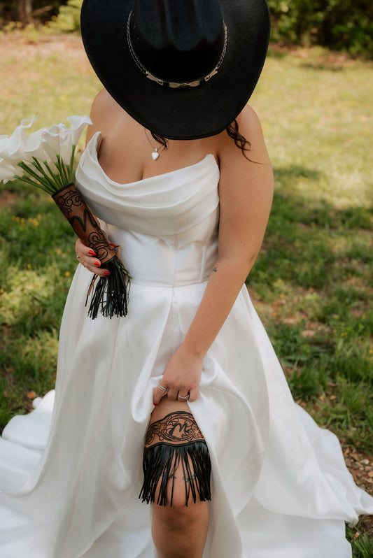 The Sloane Leather Tooled Wedding Garter