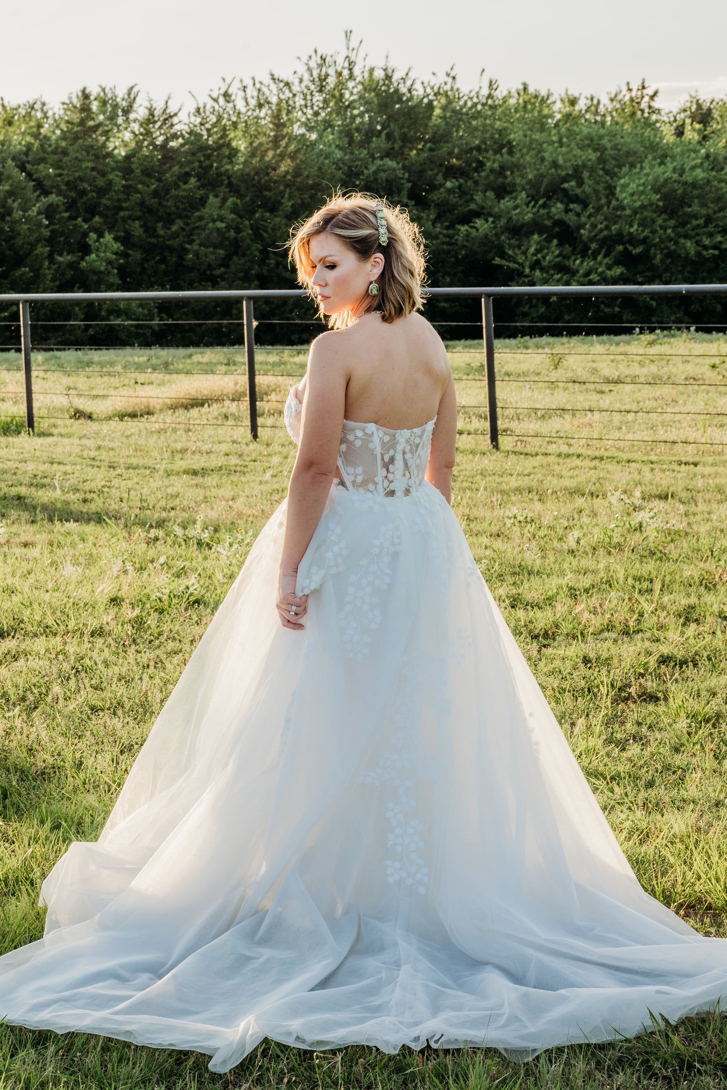 The Iris Gown – Romantic Ivory A-Line Wedding Dress with Floral Appliqués