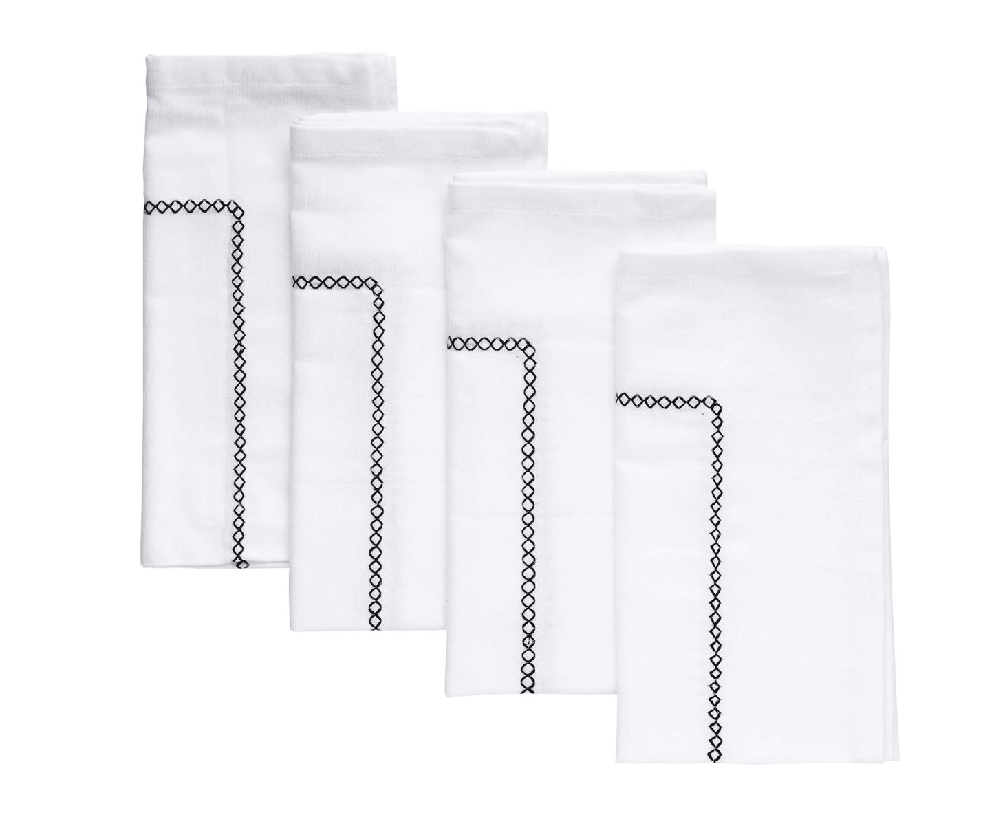 White Cloth Napkins - Diamond Embroidered Napkins