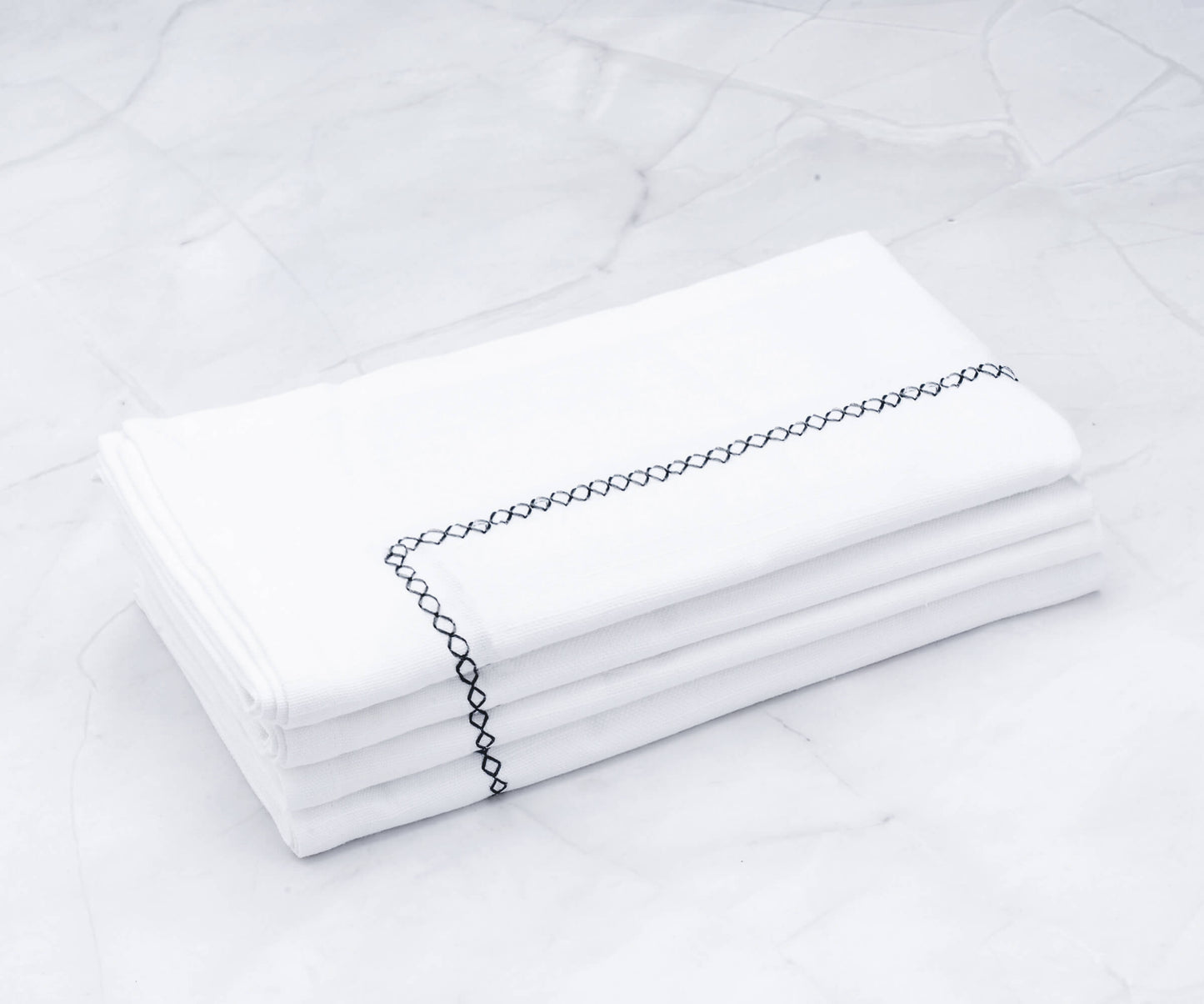 White Cloth Napkins - Diamond Embroidered Napkins