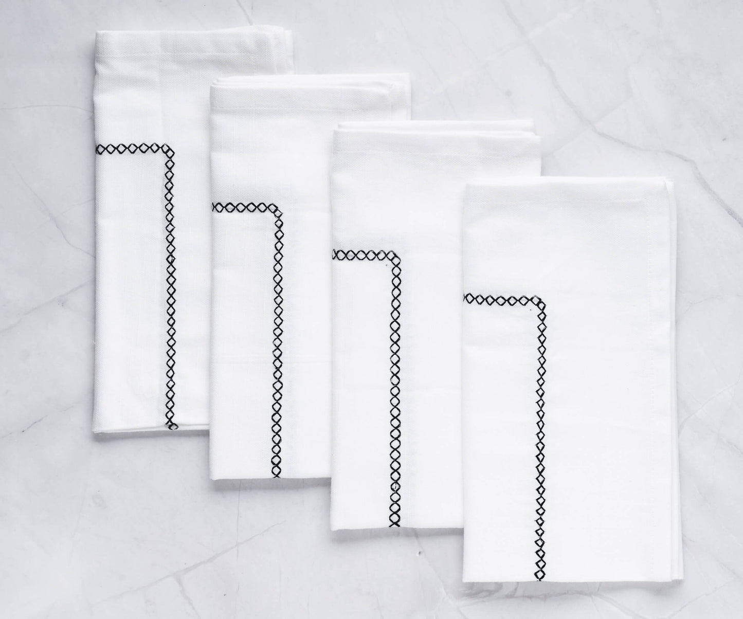 White Cloth Napkins - Diamond Embroidered Napkins