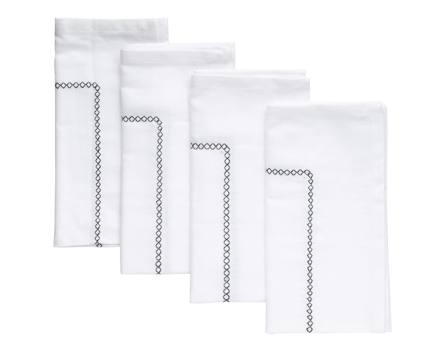 White Cloth Napkins - Diamond Embroidered Napkins